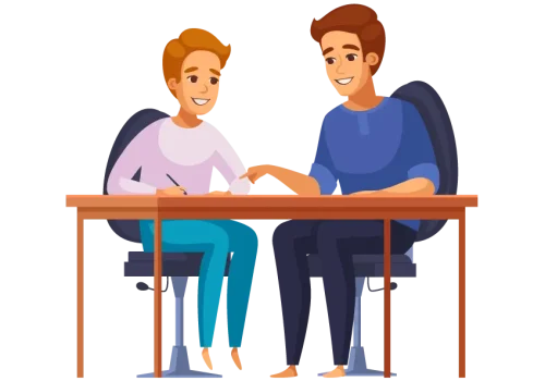 A couple participating in the BrainBehaviorReset™ Program sitting at a table.