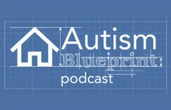 Autism blueprint podcast logo with a blue background for Media Kit.