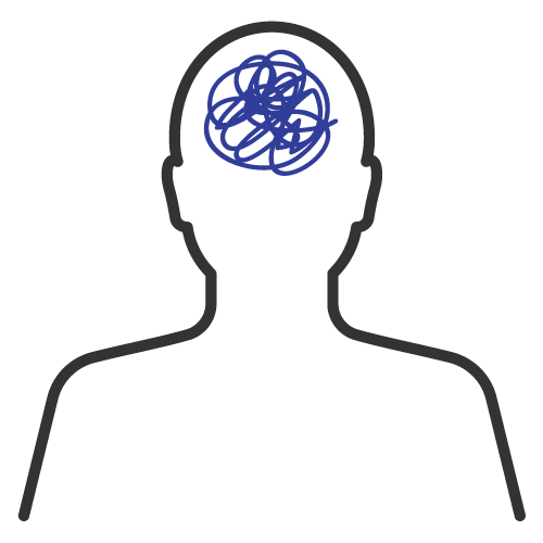 A tranquil silhouette with a blue brain, powered by CALM PEMF™.