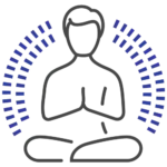 A line icon of a person meditating in a CALM position.