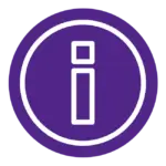 An icon depicting the letter i in purple and white.