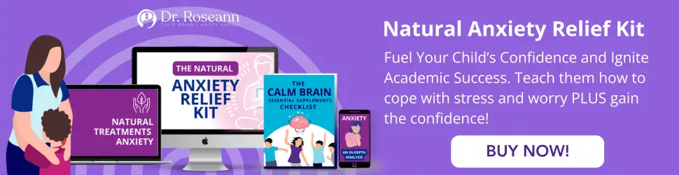 A mother and child sitting together against a soft purple background, smiling as they explore a Natural Anxiety Relief Kit