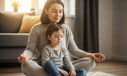 Child emotionally regulating through meditation with parent
