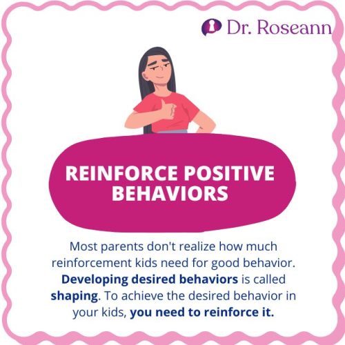 Illustration to develop emotional regulation skills saying that to achieve the desired behavior in kids, you need to reinforce it.