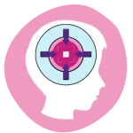 OCD Case Study: Visual representation of a person's head in a pink circle with arrows highlighting specific brain regions.