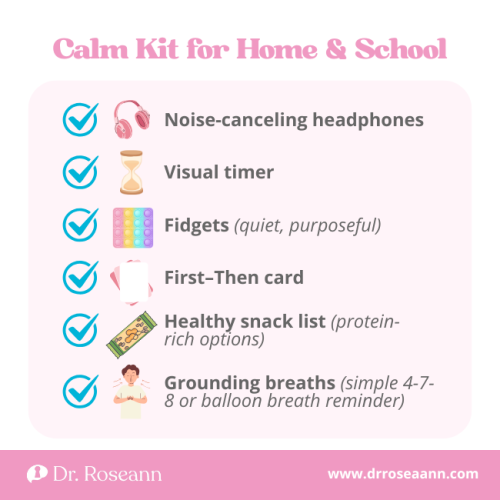 Infographic on ADHD and Autism showing signs of emotional dysregulation including meltdowns, trouble focusing, hyperactivity, sleep issues, outbursts, appetite changes, withdrawal, sensory sensitivity, and body complaints.
