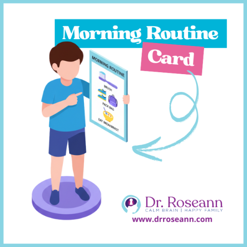 Illustration of a boy holding a morning routine card as one of the coping skills for ADHD child.
