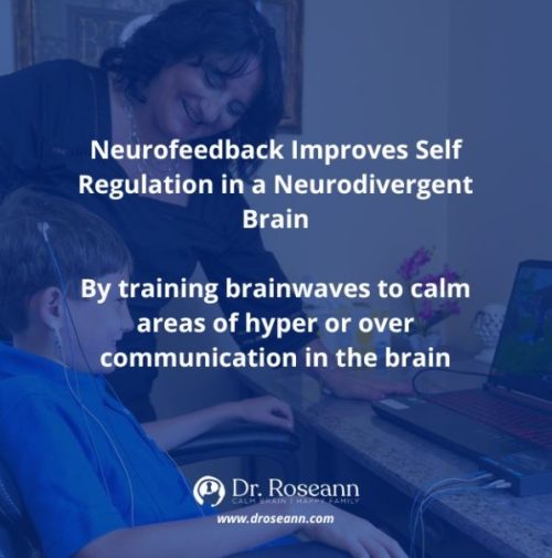 Child participating in a neurofeedback session with guidance from a specialist, demonstrating how brainwave training helps calm overactive brain areas to improve self-regulation in neurodivergent individuals.