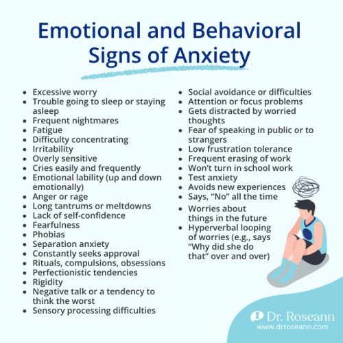 Symptoms of anxiety in children including worry, irritability, and sleep issues